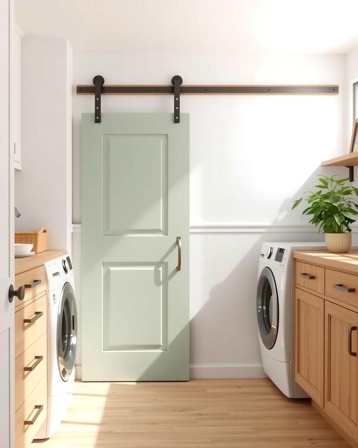 Sage Green Sliding Barn Door for a Farmhouse Touch - 25 Sage Green Laundry Room Ideas