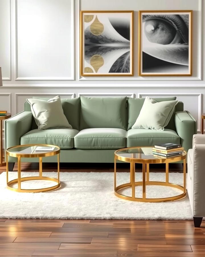 Sage Green Sofa with Cream Area Rug - 25 sage green and cream living room ideas