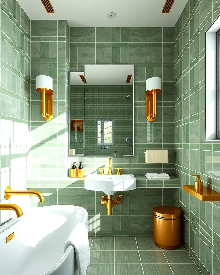 Sage Green Tiles with Gold Accents - 25 Sage Green Bathroom Ideas