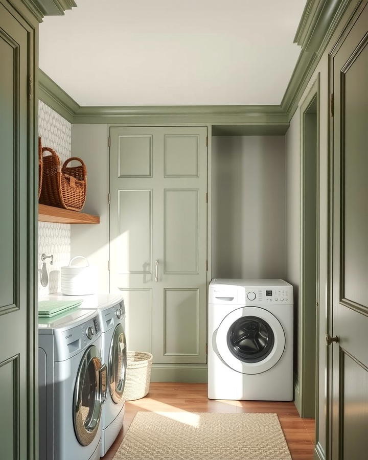 Sage Green Trim and Molding - 25 Sage Green Laundry Room Ideas