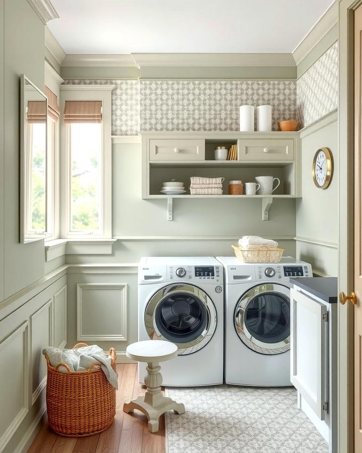 Sage Green Wainscoting for Sophistication - 25 Sage Green Laundry Room Ideas