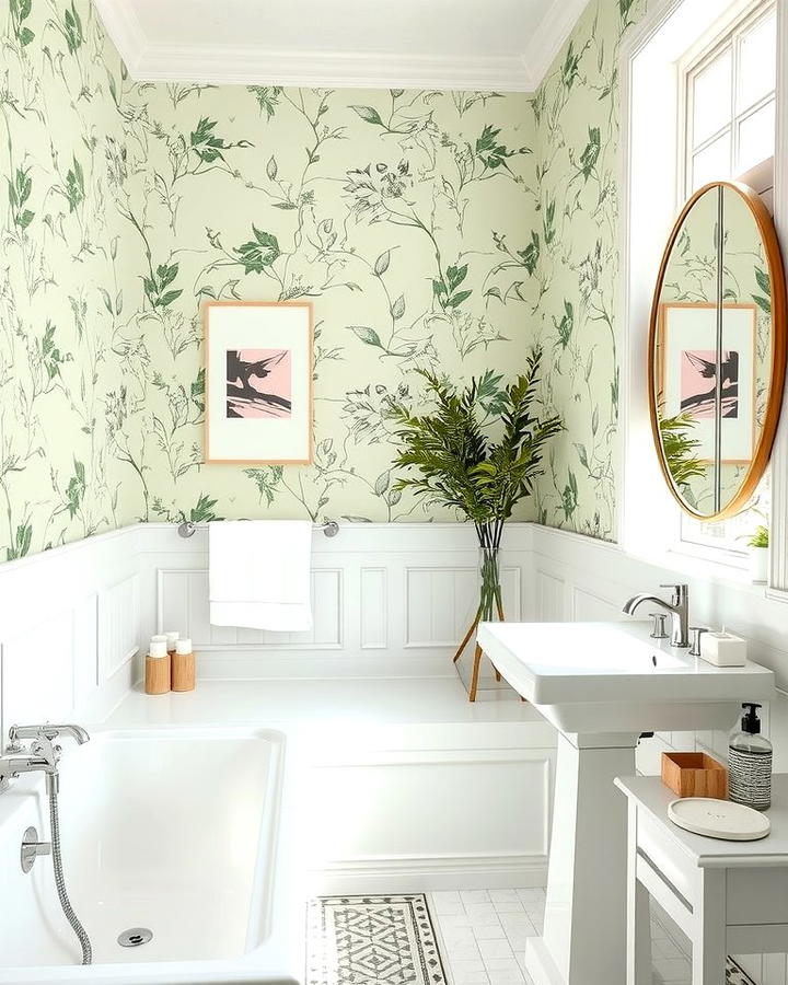 Sage Green Wallpaper for a Decorative Flair - 25 Sage Green Bathroom Ideas