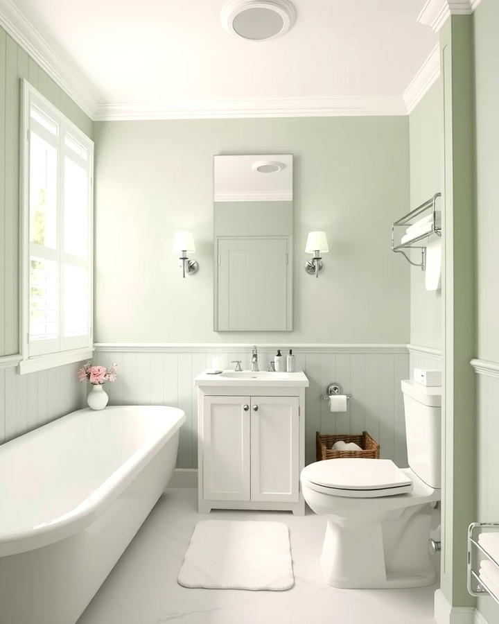 Sage Green Walls Paired with White Fixtures - 25 Sage Green Bathroom Ideas