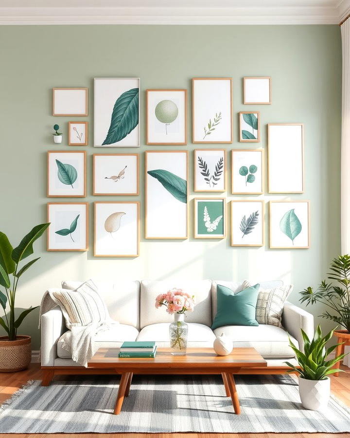 Sage Green and Cream Gallery Wall - 25 sage green and cream living room ideas