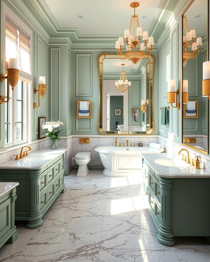 Sage Green and Marble for a Luxe Look - 25 Sage Green Bathroom Ideas