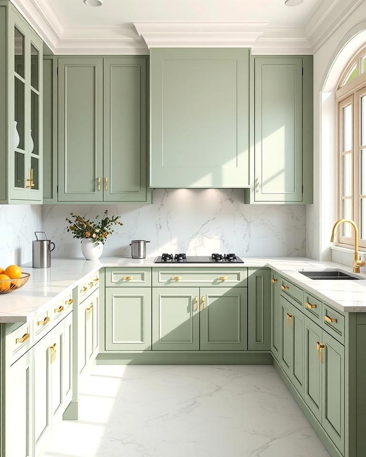 Sage Green and Marble for an Elegant Contrast - 25 Sage Green Kitchen Ideas