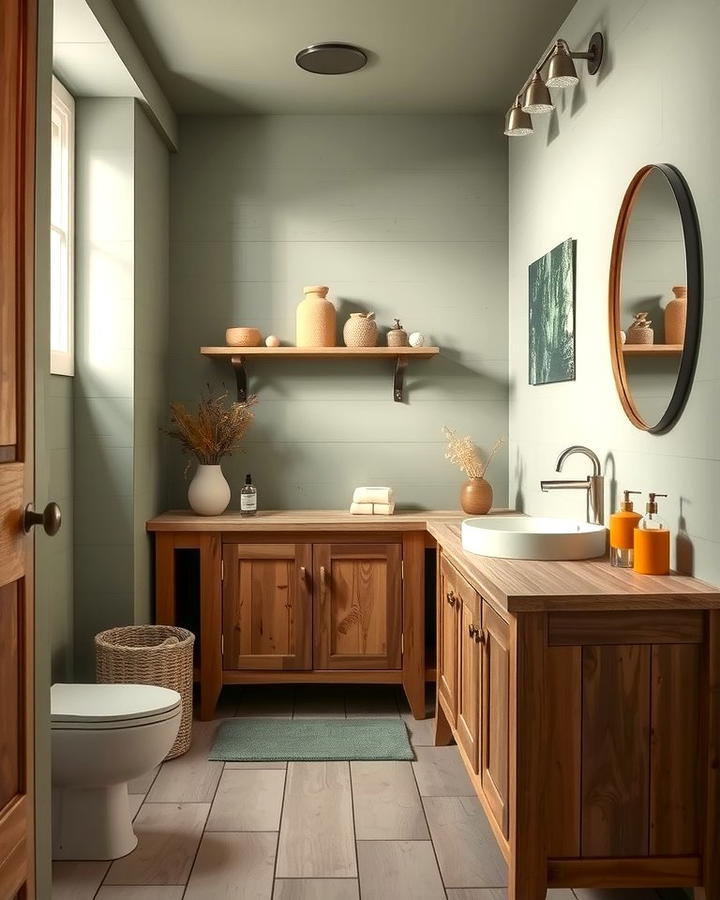 Sage Green and Natural Wood Combination - 25 Sage Green Bathroom Ideas