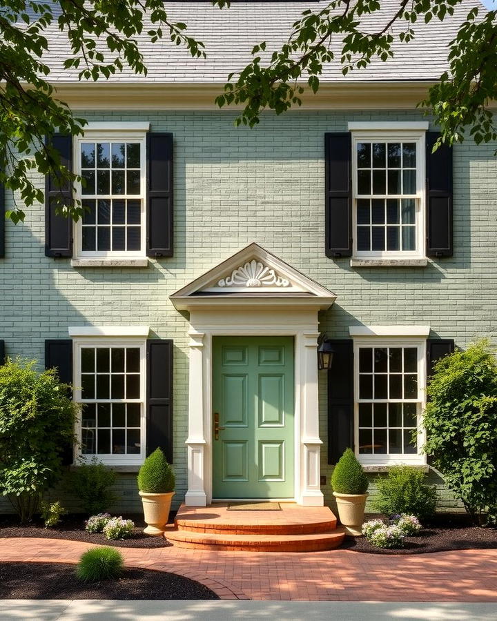 Sage Green with Black Shutters for Bold Contrast - 25 Sage Green Painted Brick House Ideas