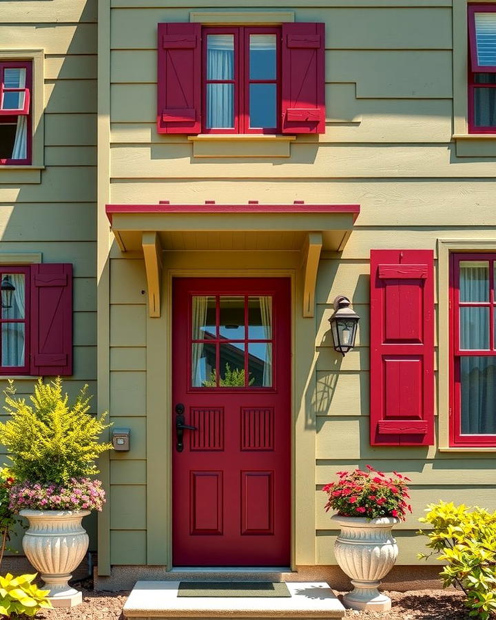 Sage Green with Burgundy Highlights - 30 Exterior House Color Schemes With Sage Green Siding