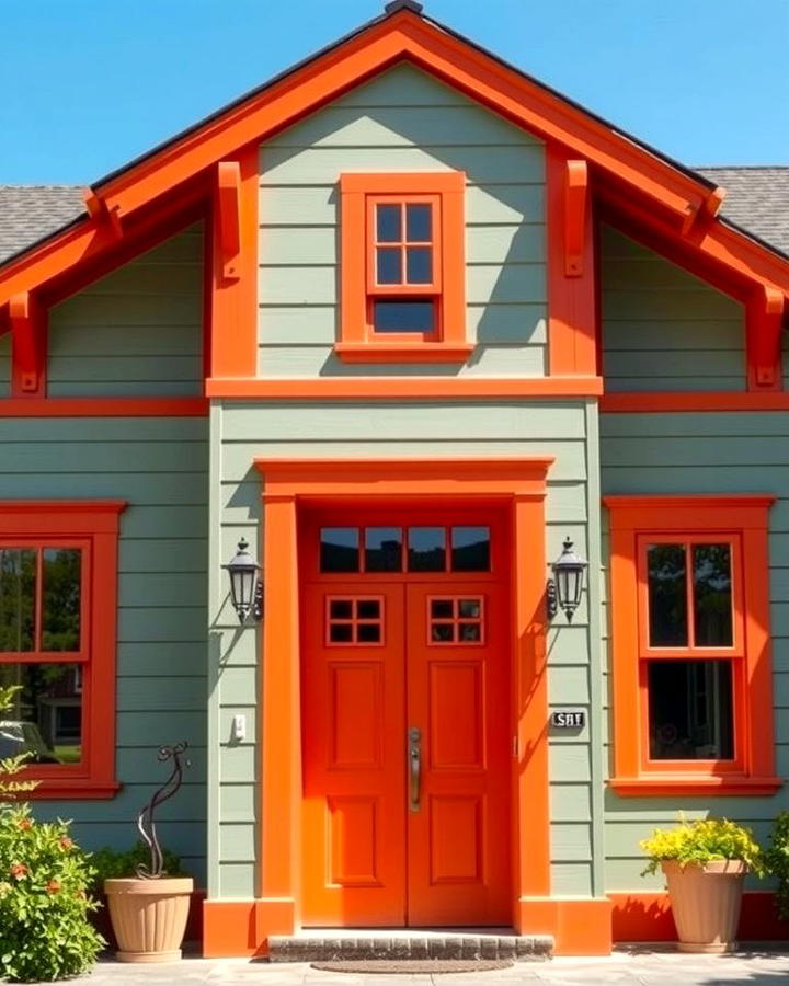 Sage Green with Burnt Orange Doors - 30 Exterior House Color Schemes With Sage Green Siding