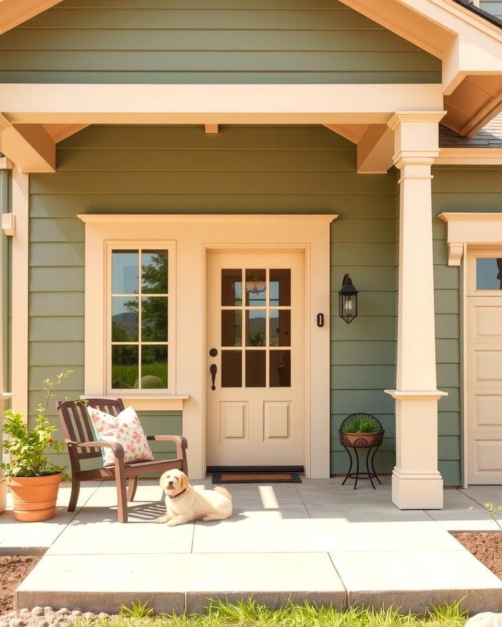 Sage Green with Creamy Beige Details - 30 Exterior House Color Schemes With Sage Green Siding