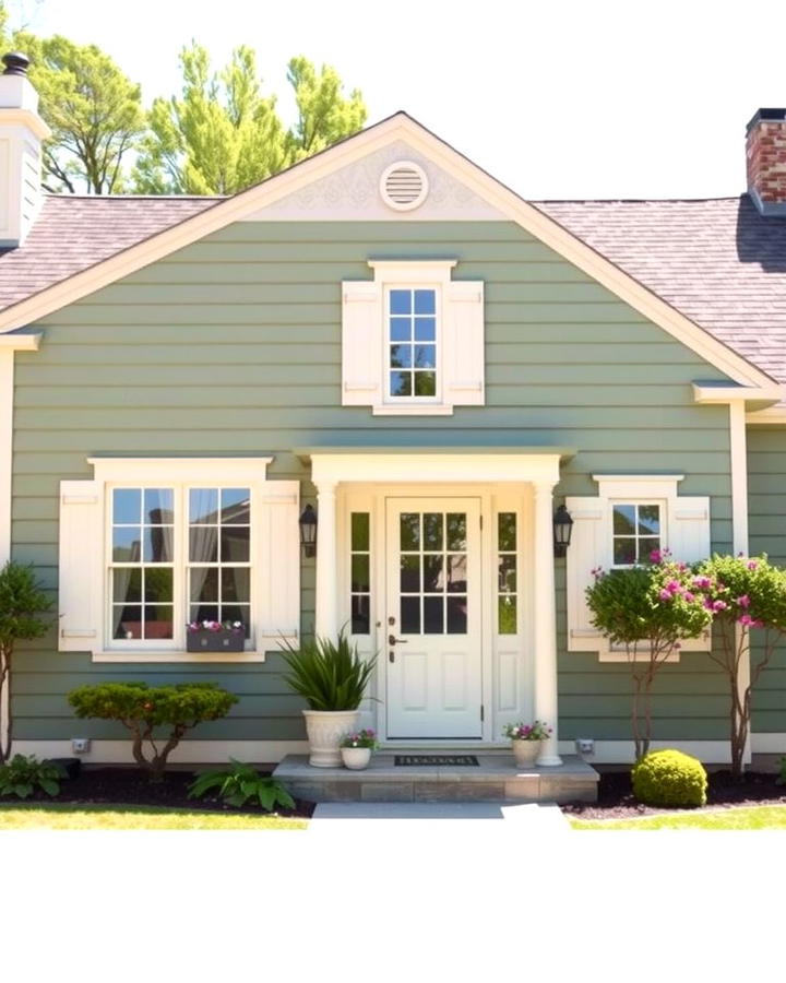 Sage Green with Creamy Ivory Accents - 30 Exterior House Color Schemes With Sage Green Siding