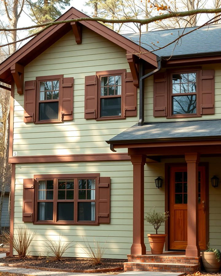 Sage Green with Deep Brown Elements - 30 Exterior House Color Schemes With Sage Green Siding