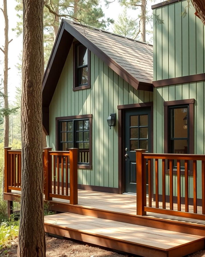 Sage Green with Espresso Brown for a Cozy Cabin Look - 25 Sage Green House With Brown Trim Ideas