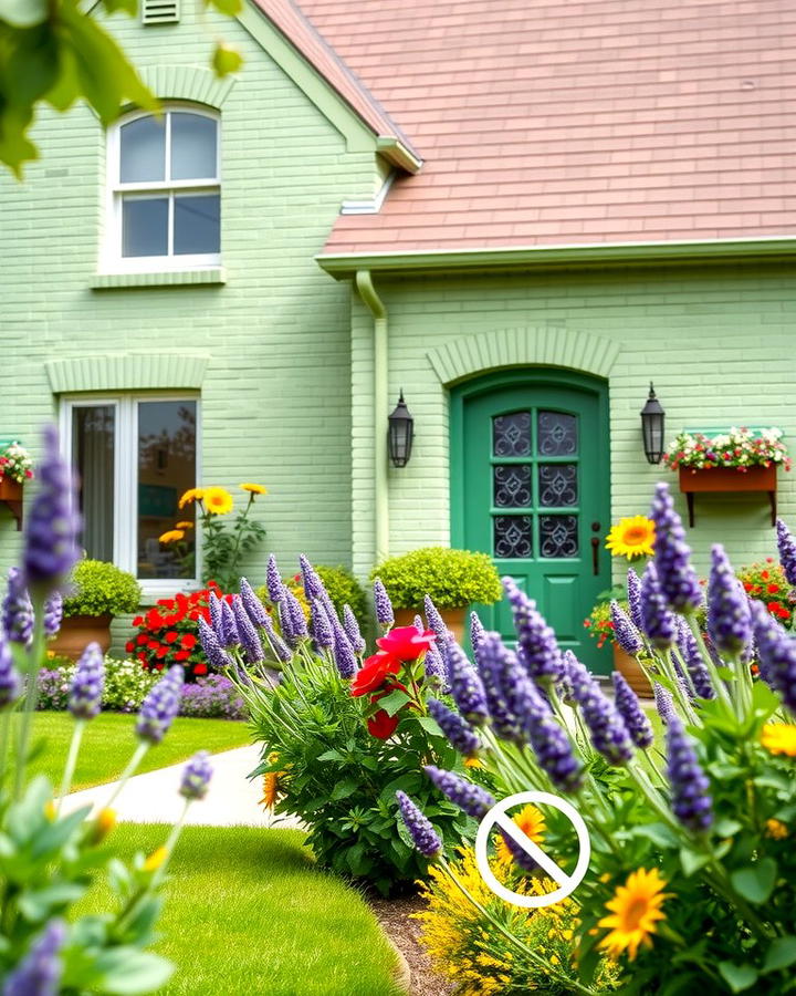 Sage Green with Floral Landscaping - 25 Sage Green Painted Brick House Ideas