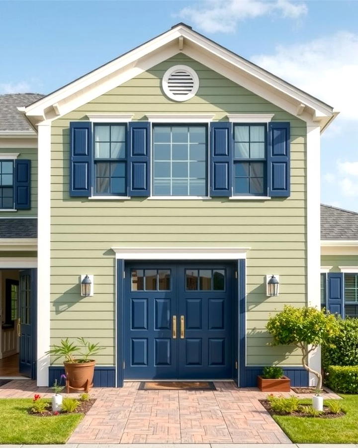 Sage Green with Navy Blue Accents - 30 Exterior House Color Schemes With Sage Green Siding