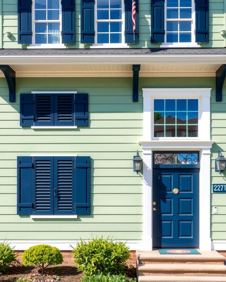 Sage Green with Navy Blue Highlights - 30 Exterior House Color Schemes With Sage Green Siding