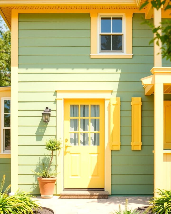 Sage Green with Pale Yellow Highlights - 30 Exterior House Color Schemes With Sage Green Siding