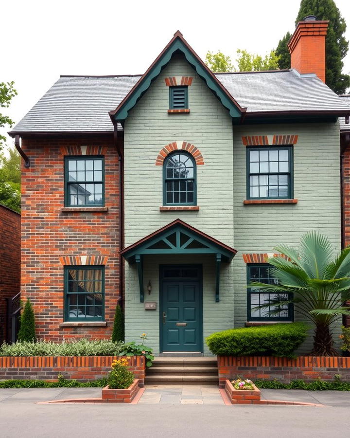 Sage Green with Red Brick Highlights - 25 Sage Green Painted Brick House Ideas