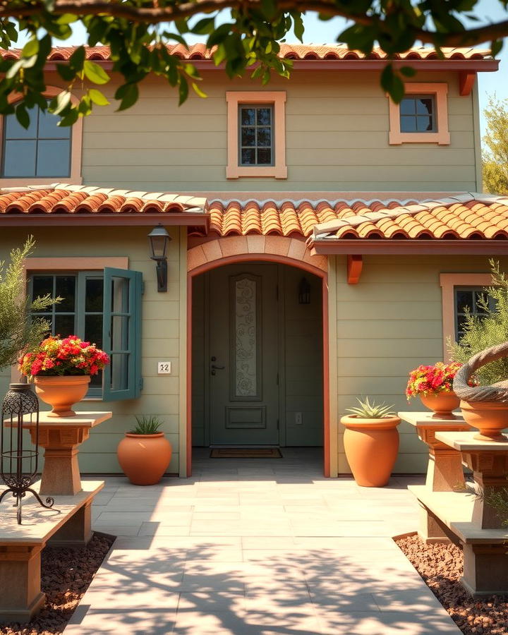 Sage Green with Warm Terracotta Details - 30 Exterior House Color Schemes With Sage Green Siding