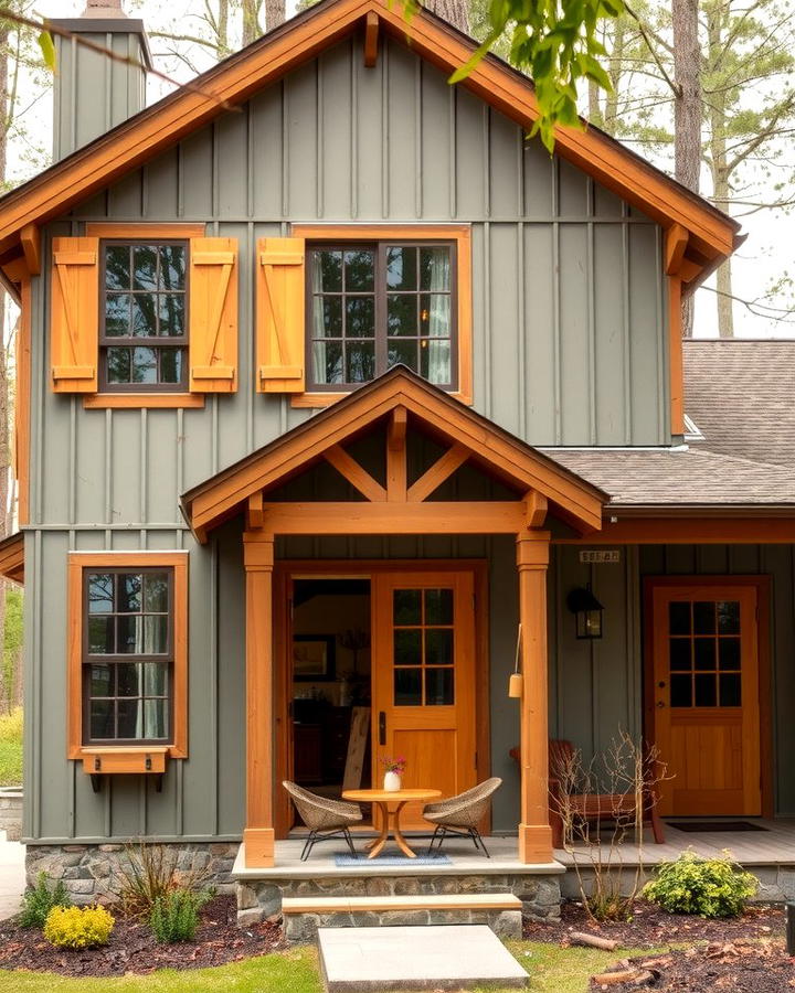 Sage Green with Warm Wood Tones - 30 Exterior House Color Schemes With Sage Green Siding