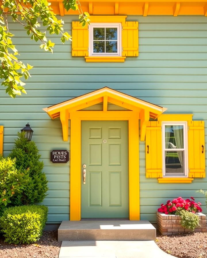 Sage Green with Yellow Highlights - 30 Exterior House Color Schemes With Sage Green Siding