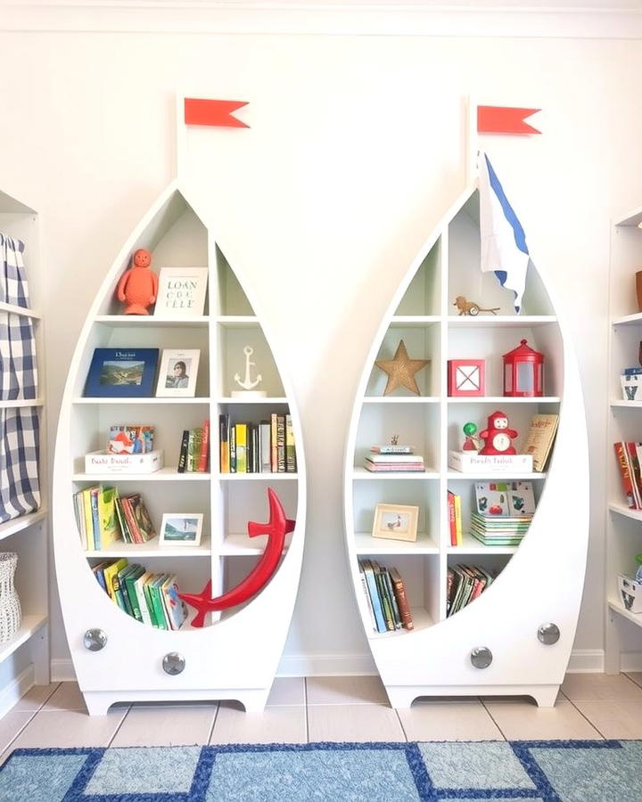 Sailboat Shaped Bookshelves - 25 Nautical Nursery Ideas