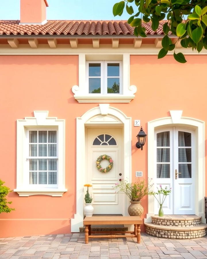 Salmon Pink with Cream Trims - 25 Pink House Exterior Ideas