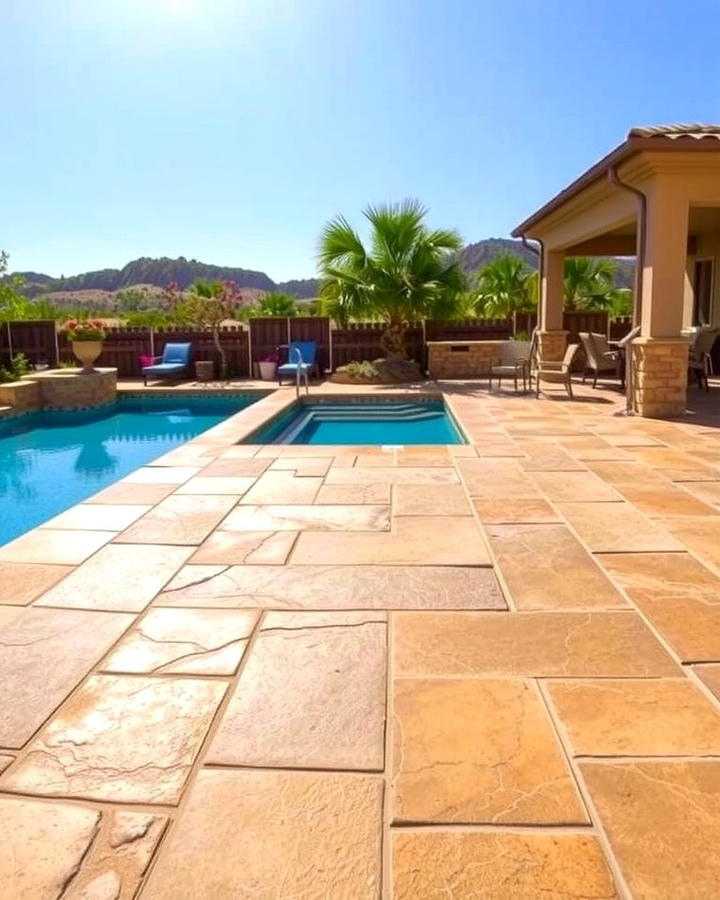 Sandstone Effect - 25 Stamped Concrete Pool Deck Ideas