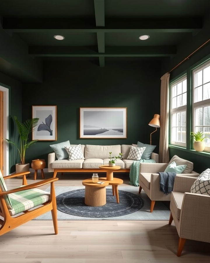 Scandinavian Inspired Dark Green Living Room - 30 Dark Green Living Room Ideas