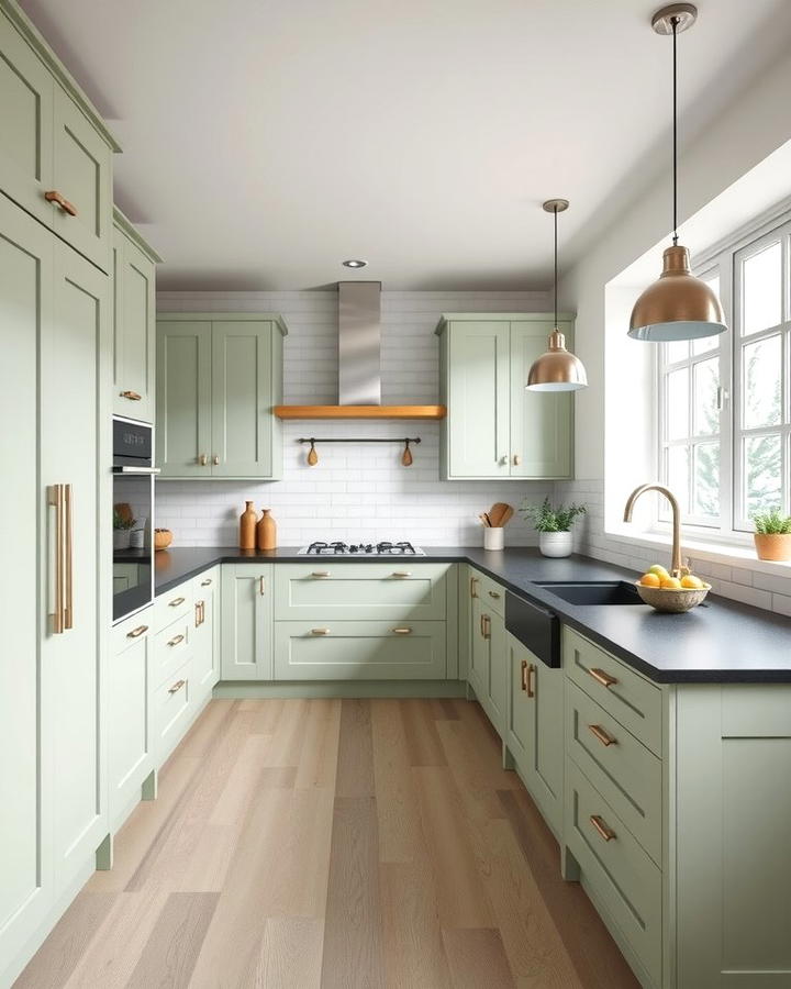 Scandinavian Simplicity - 30 Green Kitchen Cabinets With Black Countertops