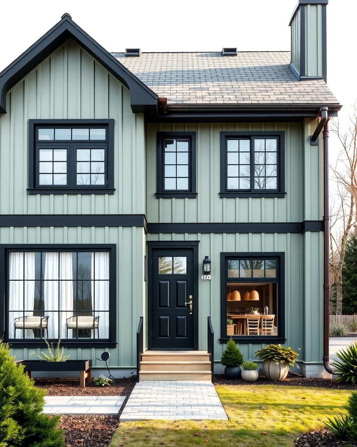 Scandinavian Simplicity - 25 Sage Green House With Black Trim Ideas