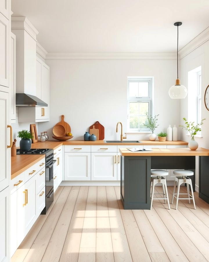 Scandinavian Simplicity with Natural Elements - 25 White Kitchen Cabinets With Grey Island Ideas