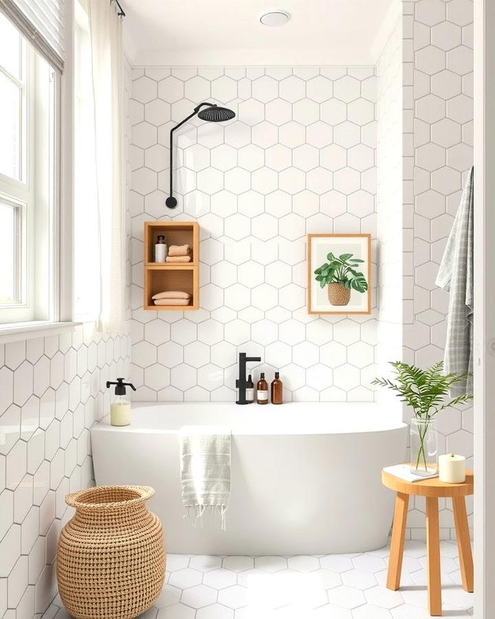 Scandinavian Simplicity with Neutral Hexagon Tiles - 30 Bathrooms With Hexagon Tile Floors