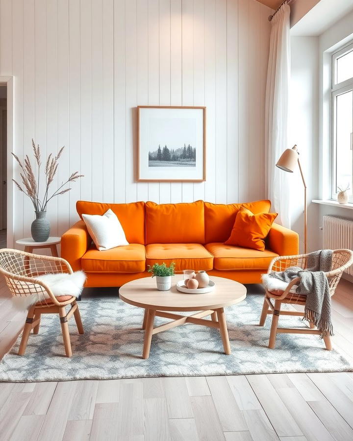 Scandinavian Simplicity with a Pop of Orange - 25 Orange Couch Living Room Ideas