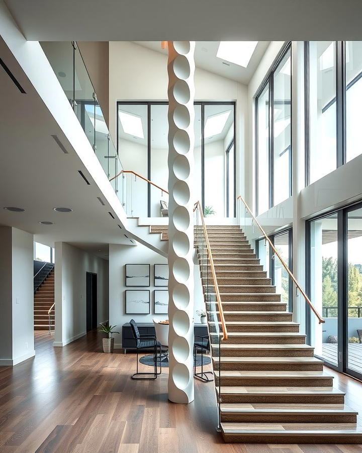 Sculptural Center Support - 30 Open Staircase Ideas