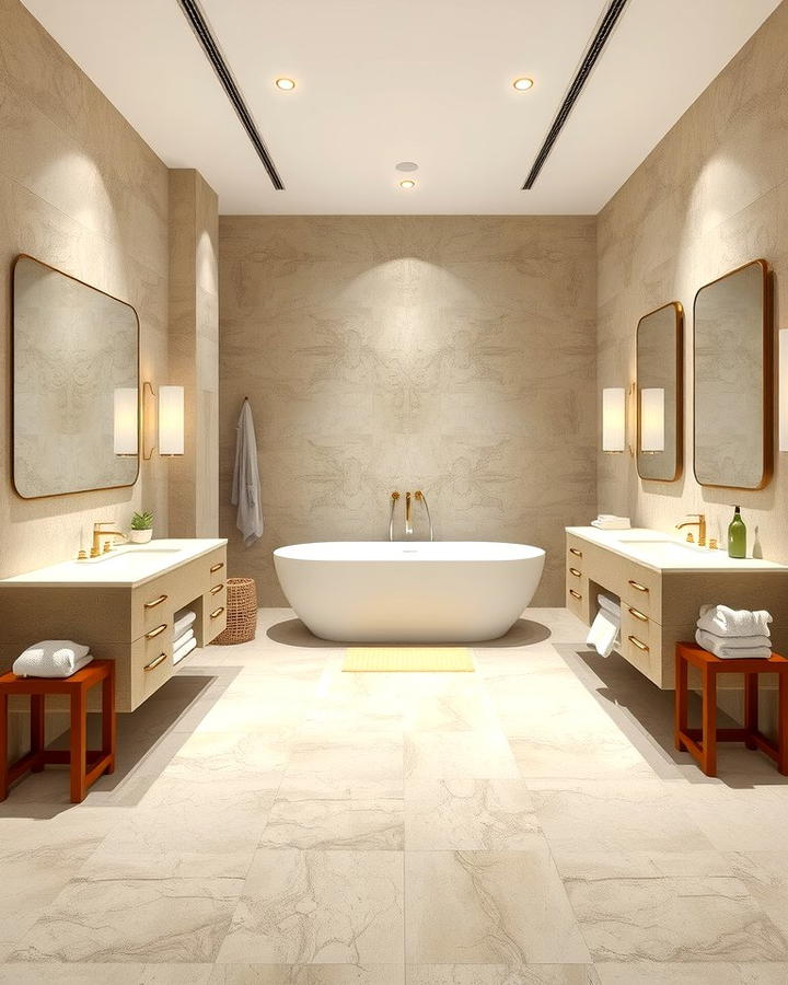 Seamless Floor to Wall Design - 25 Travertine Tile Bathroom Ideas