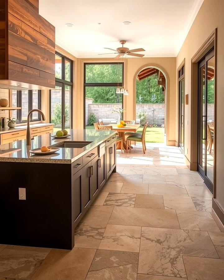 Seamless Indoor Outdoor Transition - 25 Travertine Floor Kitchen Ideas