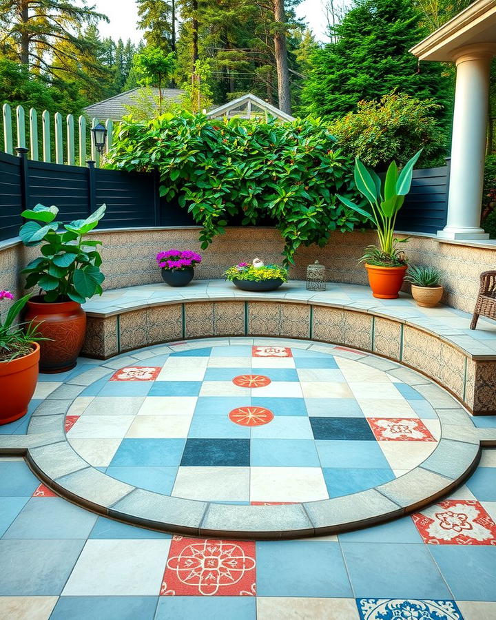 Semi Circle Patio with Accent Tiles - 25 Semi Circle Patio Ideas and Inspiration