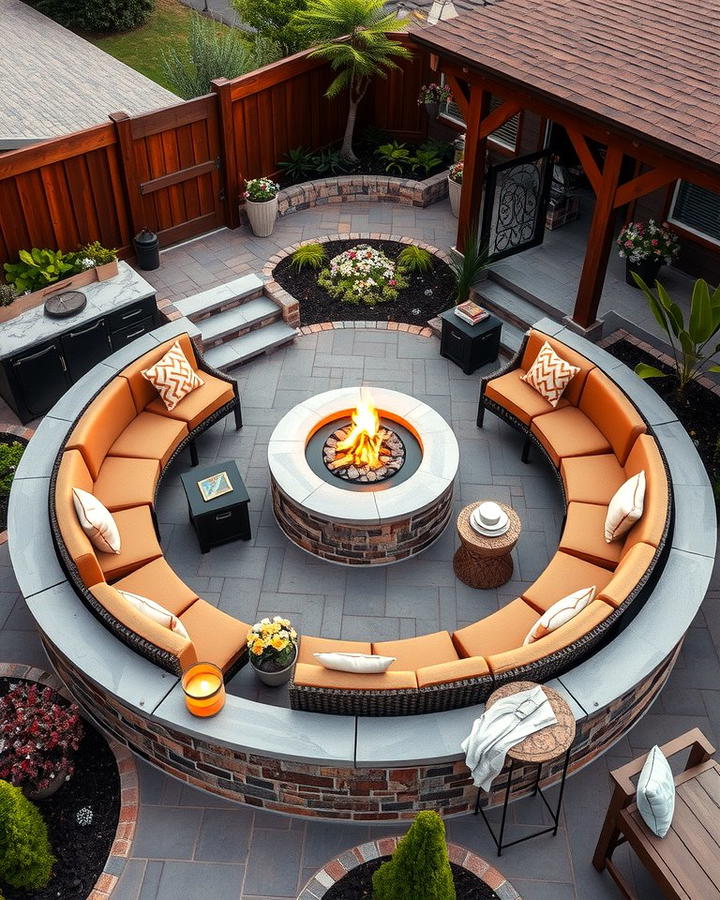 Semi Circle Patio with Fire Pit Centerpiece - 25 Semi Circle Patio Ideas and Inspiration