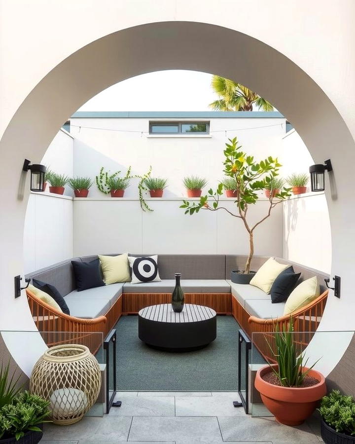 Semi Circle Patio with Sunken Seating - 25 Semi Circle Patio Ideas and Inspiration