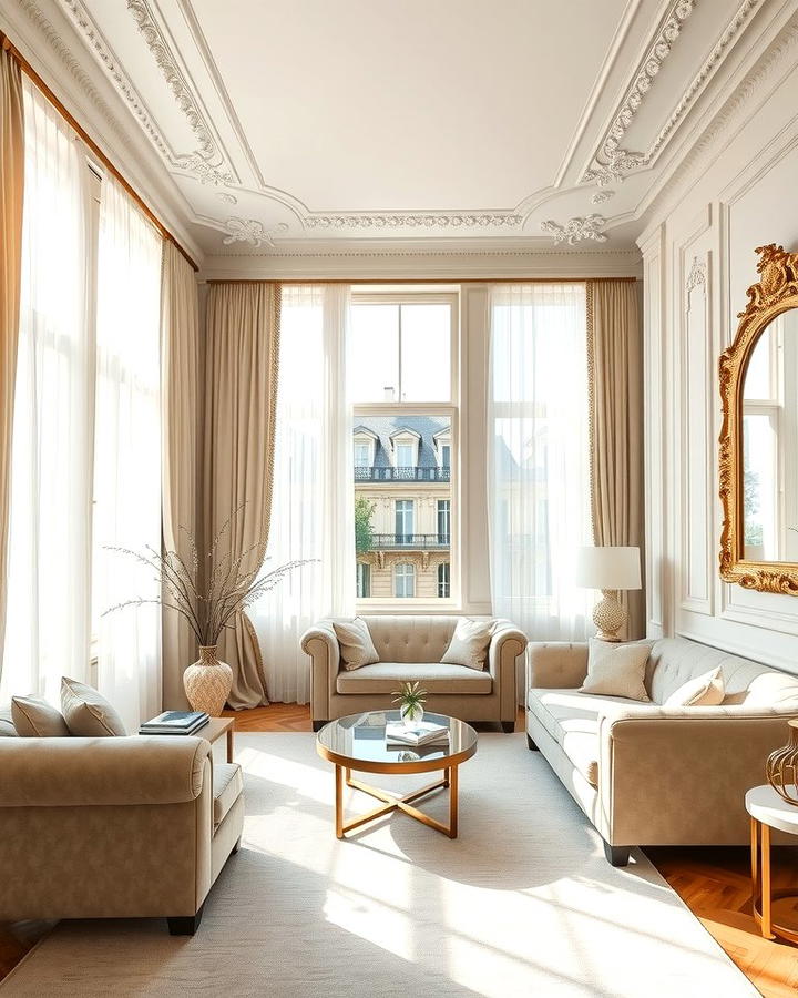 Sheer Curtains - 25 Parisian-style Living Room Ideas