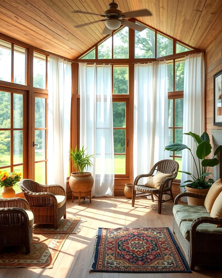 Sheer Curtains for a Soft Touch - 25 Rustic Sunroom Ideas