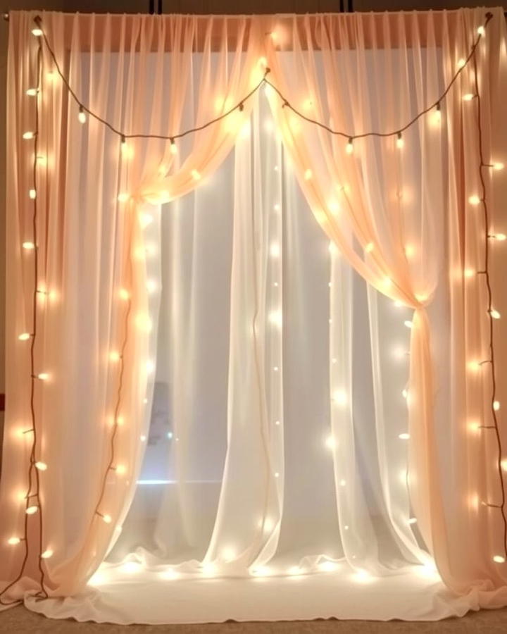 Sheer Curtains with String Lights - 30 Wedding Backdrop Ideas