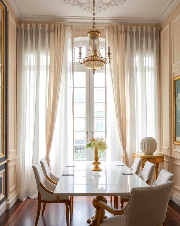 Sheer Curtains - 25 Parisian Dining Room Ideas