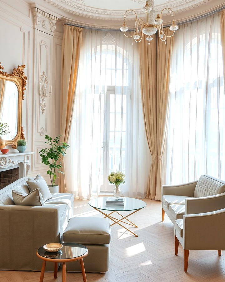 Sheer Drapes - 25 Parisian-style Living Room Ideas