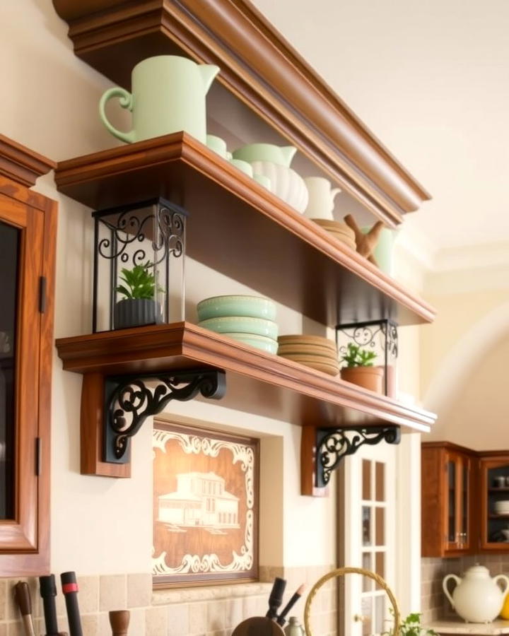 Shelves with Decorative Corbels - 25 Open Shelving Kitchen Ideas