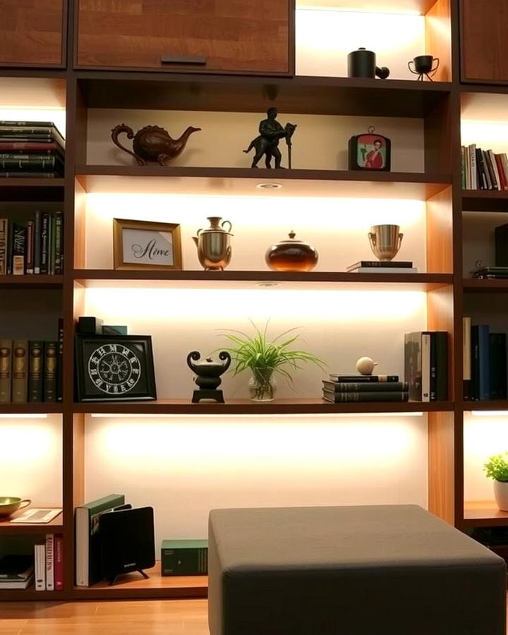 Shelving with Built In Lighting for Ambiance - 25 Office Shelving Ideas