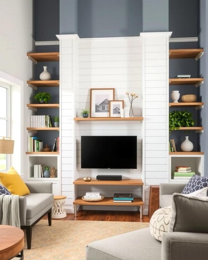 Shiplap Built In Shelving - 25 Shiplap Living Room Ideas