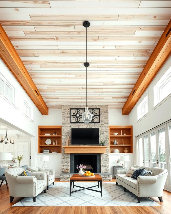 Shiplap Ceiling for Added Texture - 25 Shiplap Living Room Ideas